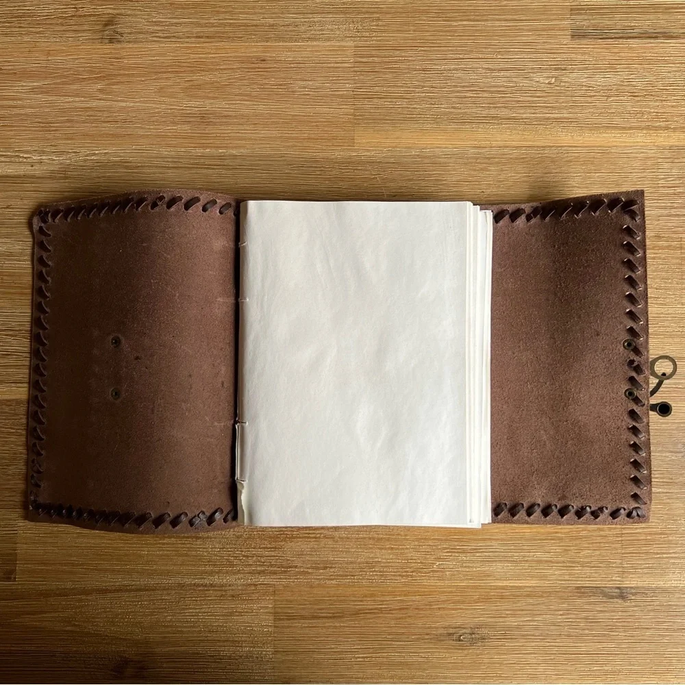 Handmade Brown Genuine Leather Journal Diary Pouch with Brass Clasp Closure - Picture 2 of 14